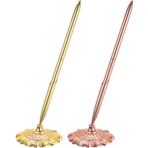 PATIKIL 2 Set Wedding Pen with Pen Holder, Guest Book Pen with Holder, Gold/Rose Gold