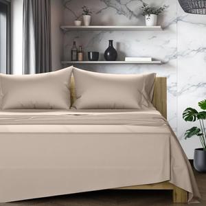 TEXAS LINEN CO. 100% Egyptian Cotton Sheets California King Size - 1200 Thread Count Cal King Sheet Set Egyptian Cotton, 4 PC Luxury Bedsheet (Taupe), Soft, Cooling, 17" Deep Pocket Bedsheet Set
