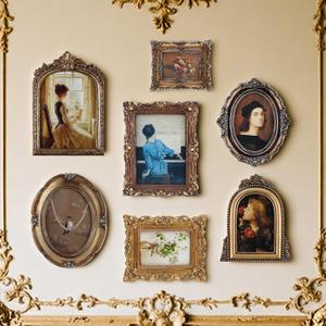 Vintage Picture Frames Set with Glass Front Antique Gold Gallery Wall Frame for 4x6, 5x7 Baroque for Home Decor Photography Props Gifts, Wall or Tabletop(7 Pcs,Rococo)