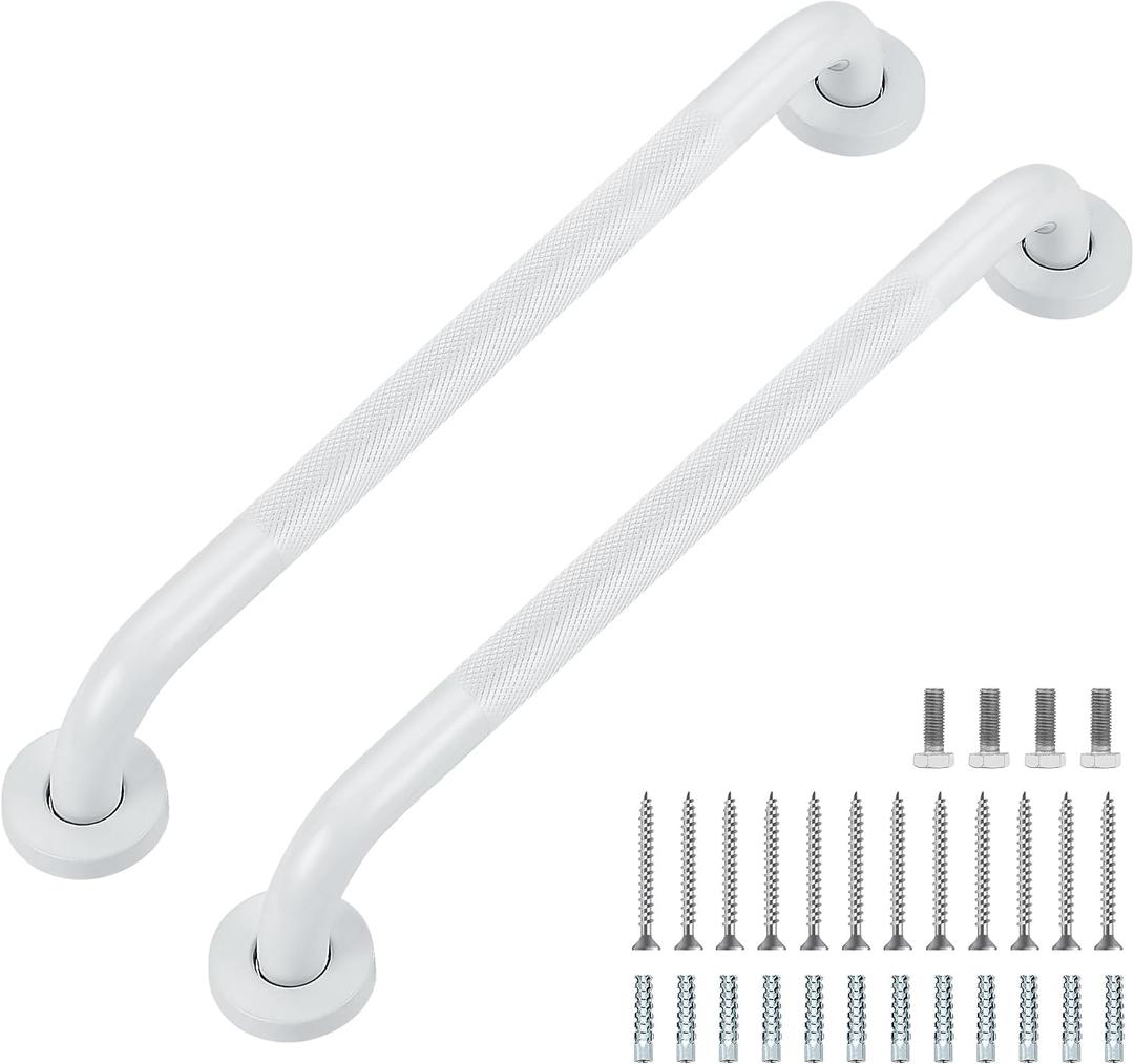 Grab Bars for Shower, 2 Pack 18-Inch Anti Slip Shower Handles for Elderly, Safety Shower Grab Bar, Stainless Steel Handicap Grab Bars for Bathroom (White 1" Diameter)