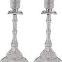 OwnMy Set of 2 Taper Candle Holders Vintage Metal Pillar Candlestick Holders 7.4, Elegant Brass Candle Stick Holders Decor Candelabra Set for Dining Table Centerpieces Wedding Home Decoration, Silver