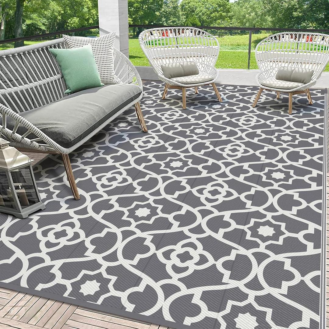 HEBE Outdoor Rug Waterproof 6x9, Plastic Straw Rug Camping Rug, Reversible Outdoor Patio Rugs RV Mat Clearance, Indoor Outside Floor Carpet for Porch,Deck,Camper,Balcony,Backyard