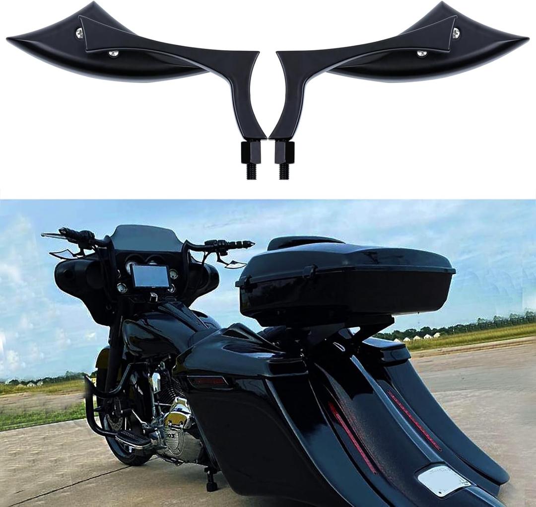 8mm 10mm Black Motorcycle Rearview Side Mirrors Blade Compatible with Harley Sportster Custom Iron 883 Road King Street Softail Electra Glide, Small