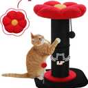 PEQULTI Flower Cat Scratching Post, Gothic Cat Tree, Tall Scratcher for Indoor Cats with Super Thick Scratching Post [Dia=5.5''], Removable Flower Bed, Cat Scratch Post with Spring Ball, Black