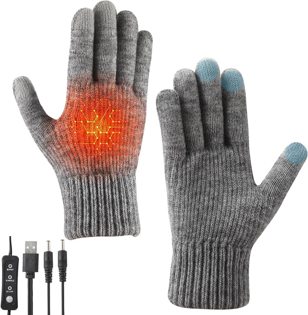 USB Heated Gloves, Winter Warm Heated Gloves with 3 Adjustable Temperature Touchscreen Gloves Hand Warmers Work Gloves Unisex Washable Knitting Glove for Women Men (Style1)
