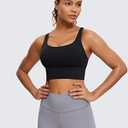 YOGA Naked Feeling Strappy Longline Sports Bras for Women - Medium Impact Criss Cross Yoga Padded Workout Crop Top, (Small, Black)