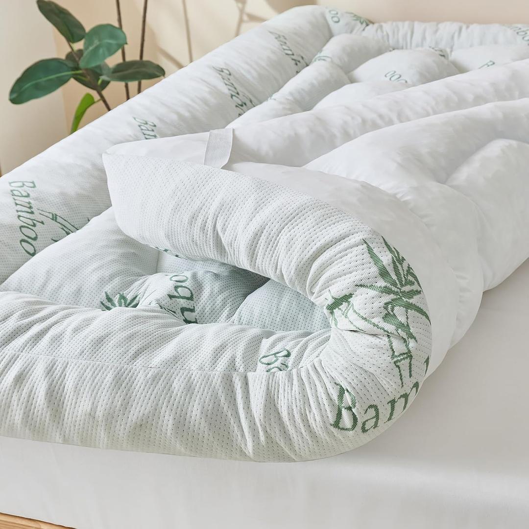 5 Inch Bamboo Mattress Topper Queen Size,Cooling Mattress Pad Cover,60x80 | Viscose Made from Bamboo,Extra Thick Pillow Top,2000 GSM Memory Foam Filling, Pain Relief, For Hot Sleepers