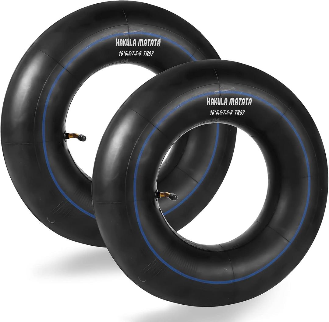 16'' 6.50-8'' / 7.50-8'' Durable Replacement Inner Tube with TR-87 Bent Valve Stem, Heavy Duty Inner Tire Wheel for Mower/Tractor/Golf Cart/Garden Trailer and More, 2Packs, Black