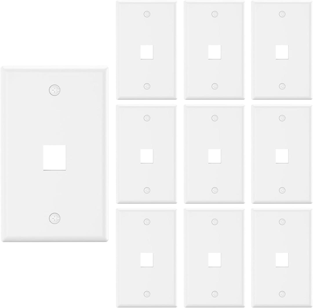 VCE 1 Port Keystone Wall Plate UL Listed (10 Pack), Single Gang Wall Plates for RJ45 Keystone Jack and Modular Inserts, White