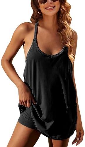 IQSQSQ Womens Sleeveless Athletic Hot Shot Mini Dress with Built-in Shorts Sundress.L