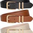VONMELLI 3 Pack Women's Belts for Jeans Pants Fashion Gold Buckle Ladies Dress Belt