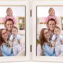 Giftgarden 4x6 Double Picture Frame White with Tempered Glass Display 4 by 6 Photo, Metal Hinged Folding Frame for Tabletop or Wall