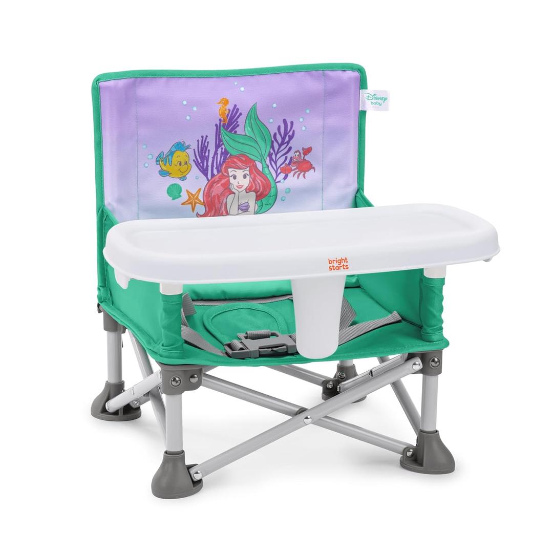 Bright Starts Disney Princess Ariel Pop 'N Sit Portable Booster, Indoor/Outdoor Use, Floor Seat with Feeding Tray, 6 Mos - 3 Yrs (1 Count (Pack of 1), Little Mermaid)