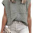 EVALESS Womens Short Sleeve Sweater Summer Fall 2025 Round Neck Crochet Pullover Cap Sleeve Knit Oversized Sweater Vest Tops (Gray, L)