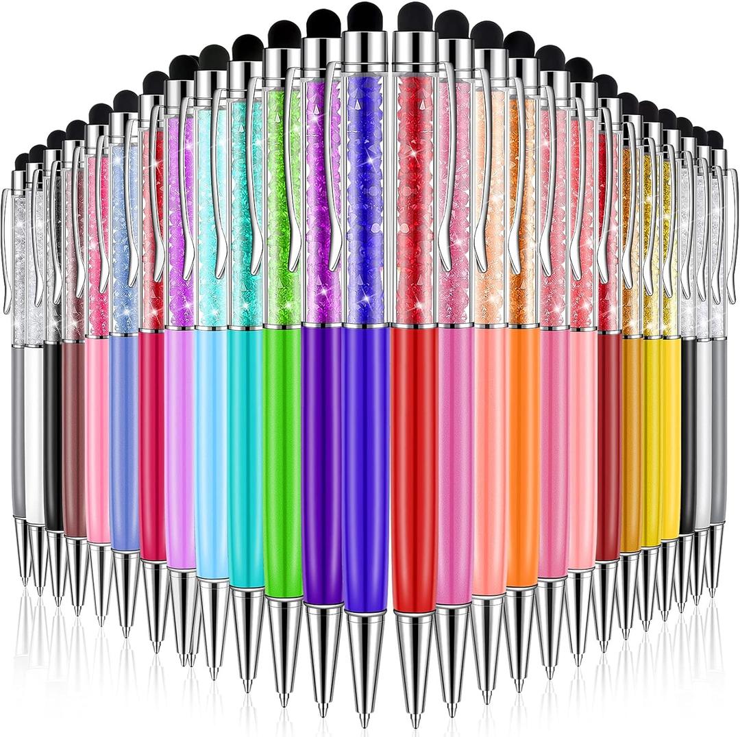 HESTYA 26 Pcs Crystal Stylus Ballpoint Pens for Capacitive Stylus 2-in-1 Glitter Sparkle Diamond Bling Gem Writing Pens Slim Black Ink Ballpoint for Touch Screens Office Stationery Home(Cold Colors)