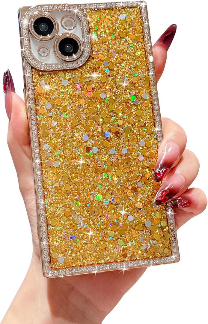 Owncase for iPhone 13 Case Glitter, Crystal Diamonds Shiny Bling Sparkly Electroplated Edge Shockproof Soft TPU Bumper Phone Case for Women Girls, Gold