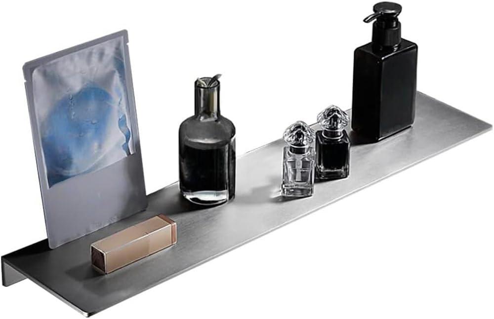 16Inch Stainless Steel Wall Mounted Floating Shelf Drilling or Shelf Adhesive Modern Room Decor Wall Shelf Floating Shelf for Bathroom Bedroom Decor (Brushed)