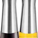 Aelga Olive Oil And Vinegar Dispenser Set -2 Pack Elegant Stainless Steel Oil Dispenser Set- Vinegar Bottle for Kitchen with No-Drip (Silver)
