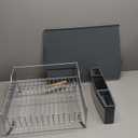 KitchenAid Large Capacity Full Size Rust Resistant Dish Rack with Angled Drain Board and Removable Flatware Caddy, Light Grey