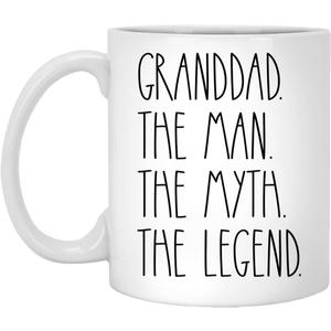 Granddad The Man The Myth The Legend Coffee Mug - 11oz White Ceramic Letter Print Modern Coffee Mug - Father's Day Gift - Hot Drinks - Microwave Safe