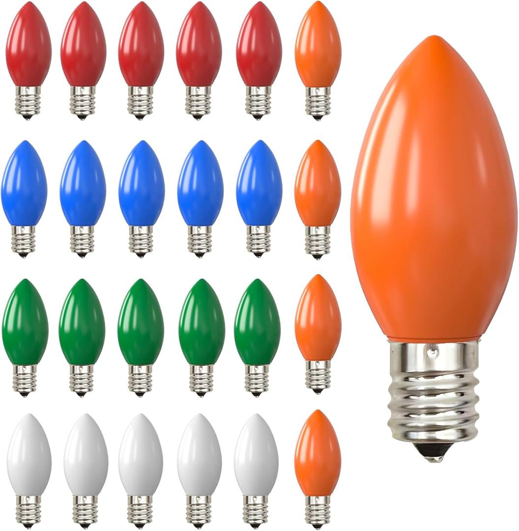 C9 Led Replacement Christmas Light Bulb, C9 Multicolor Led Bulbs for Christmas Outdoor String Lights, E17/C9 Intermediate Base-0.6 Watts, 25 Pack