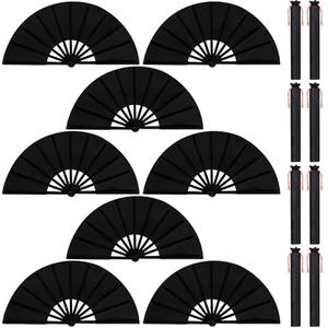 Maitys 8 Packs Large Folding Hand Fans 13'' Chinese Handheld Fan Large Clap Fans for Line Dancing, Tai Chi, Festival, Kung Fu, Martial Art, Gift, Includes 2 Pouch (Black)