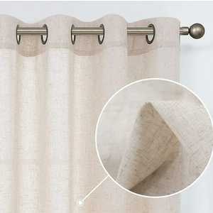 Linen Blended Crude Curtains Light Filtering Semi Sheer Curtains 2 Panels for Living Room Bedroom Grommet Drapes 50" x 100"