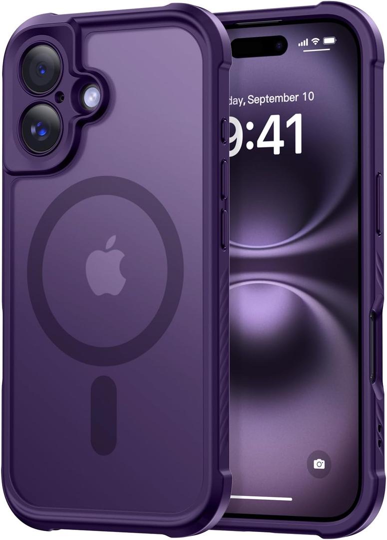 Thomo Magnetic for iPhone 16 Case, [Full Camera Protection] [Compatible with Magsafe] Military-Grade Shockproof, Anti-Fingerprint Translucent Matte Phone Case,Deep Purple