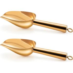 TeamFar Mini Scoop Set of 2, 3 Oz Stainless Steel Small Gold Canister Candy Utility Scoops Versatile for Kitchen Dispenser Buffet Jars, Rust Free & Long Lasting, Mirror Finish & Dishwasher Safe