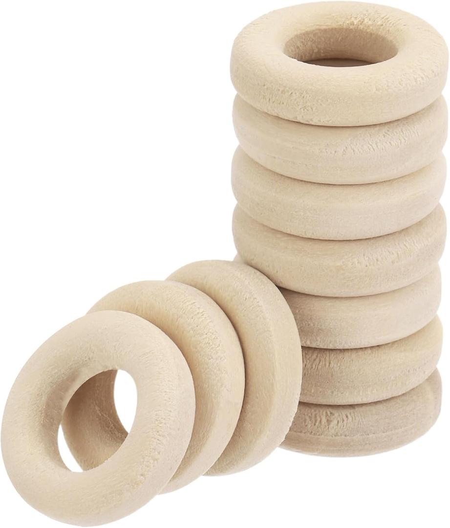 MECCANIXITY 50pcs 0.6" Unfinished Wooden Rings Smooth Natural Wood Macrame Rings for Curtain Connectors DIY Crafts Knitting Decoration Jewelry Making