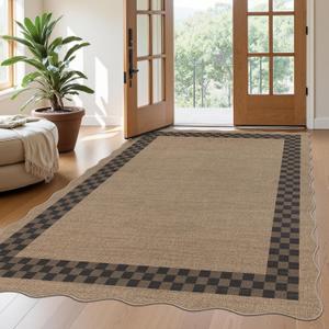 U'Artlines Faux Jute Checkered Area Rug 5x7, Washable Non Slip Rug