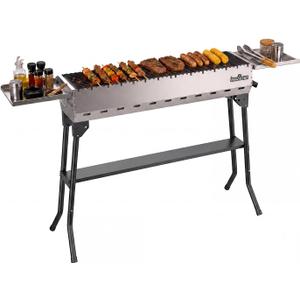 Charcoal Grill, Foldable Portable Camping Charcoal Grill, Stainless Steel BBQ Grill with Ceramic Grate, 2-in-1 Side Tables & Pull-Out Ash Pan Outdoor & Backyard Grill for Patio Cooking