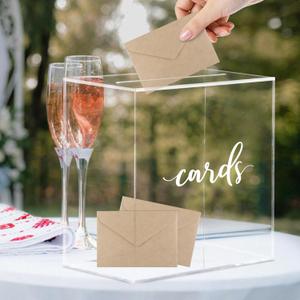 Clear Acrylic Card Box w/Slot, Thick DIY Wedding Box Blank White Print, Large 10x10x5.5 in, for Reception Decoration Fundraiser Money Box Election Ballot Graduation Keepsake Party Favor