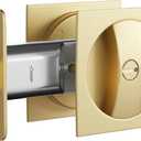Lethato Pocket Door Hardware Gold, Pocket Door Lock, Pocket Door Latch, Brushed Gold Contemporary Sliding Pocket Door with Privacy Lock for Bathroom & Bedroom (1 Pack, Square)