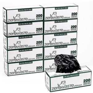 Zero Waste USA 2,000 Premium Dog Waste Station Refill Roll Bags - can fit any commercial roll bag dispenser (10 rolls of 200 bags) (Black)
