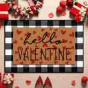 Tinideya 2 Pcs Valentine Door Mat Hello February 14th Welcome Non Slip Coir Mats Red Heart Black and White Plaid Floor Layering Doormats Seasonal for Front Porch Entryway Decor(Valentine) (23.6 x 35.4 Inches)