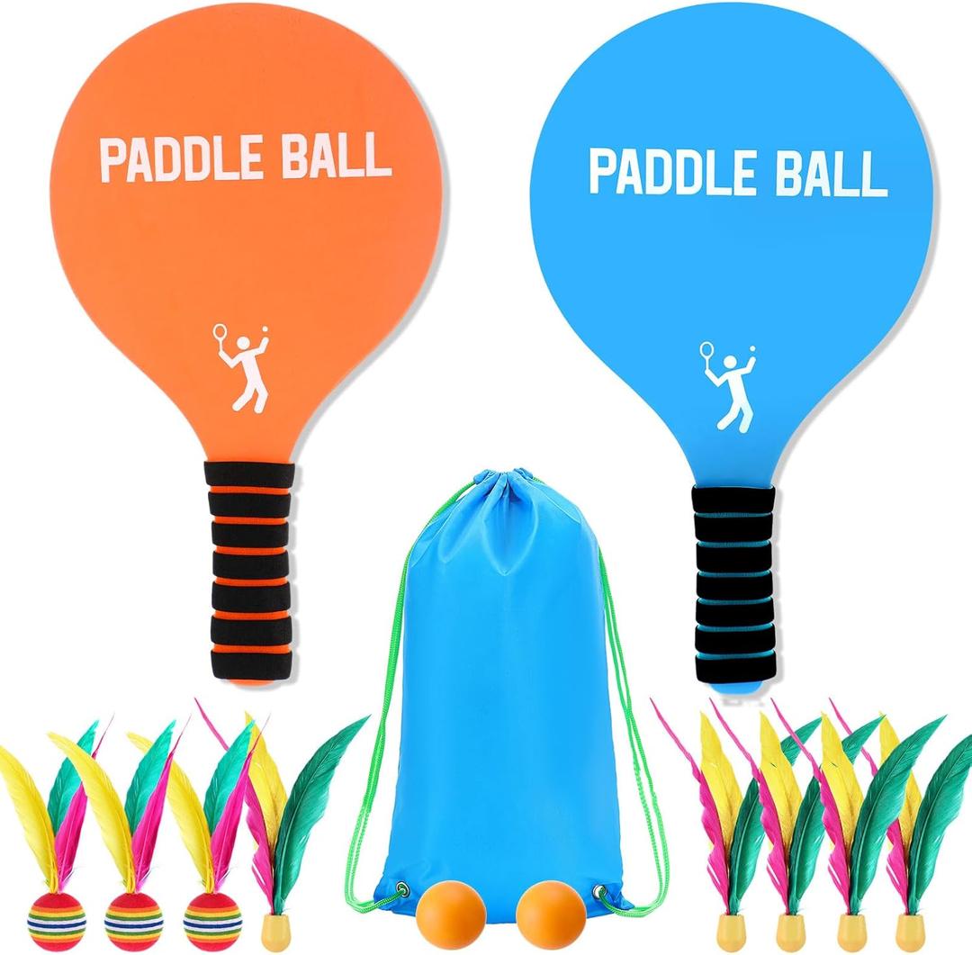 Paddle Ball Set - Funny Paddleball Rackets Game, Comfortable Anti-Slip Grip, Outdoor Sports Activity for Adults Games Yard Lawn Party Supplies, Blue Orange