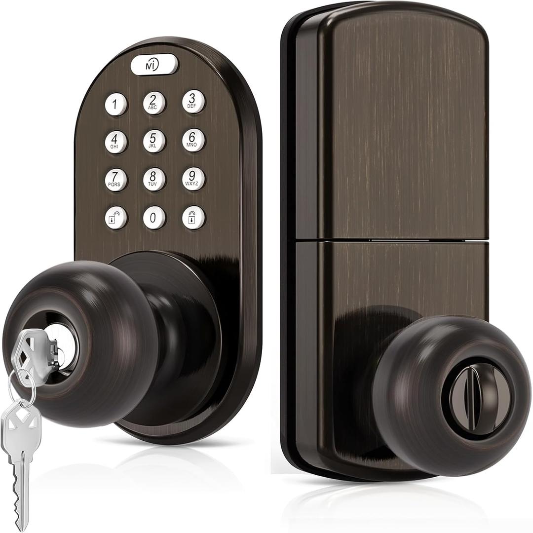 Keyless Entry Keypad Door Knob Lock, Upgraded Electronic Smart Digital Lock for Front Doors, Bedroom, Auto & One-Touch Locking, Easy Installation (Oil Rubbed Bronze)