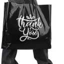 Large Thank You Bags with Handles | 60pcs Black Plastic Shopping Bags for Small Business | 19.5"x15" Merchandise Retail Boutique Bags for Customers