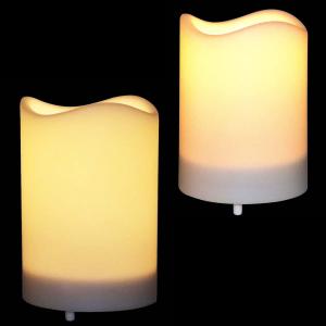 Solar Candle,Outdoor Waterproof Flickering Flameless Pillar Led Electronic Candles with built-in Light Sensor Smart Timer,Dusk to Dawn On/Off Automatic,Rechargeable Battery,3X5 Inch,Set of 2
