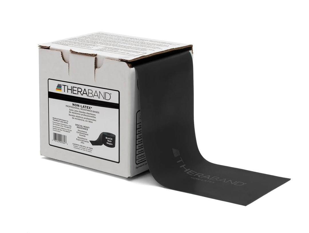 THERABAND Resistance Band 25 Yard Roll, Special Heavy Black Non-Latex Professional Elastic Bands For Upper & Lower Body Exercise, Physical Therapy, Pilates, & Rehab, Dispenser Box, Level 6 (Black - Special Heavy)
