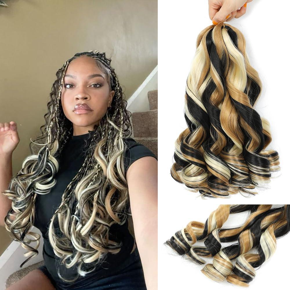 French Curl Braiding Hair, 12 Inch Curly Braiding Hair 8 Packs Bouncy French Curl Crochet Braids for Black Women Pre Stretched Loose Wavy Extensions(P1B/27/613, 12Inch)