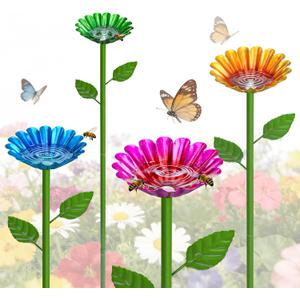 Mellbree Bee Watering Station, 4-Pack Metal Flower Bee Bath for Garden Attract Butterflies & Pollinators Colorful Outdoor Garden Stakes for Yard, Patio, Butterfly Garden Gardening Essentials