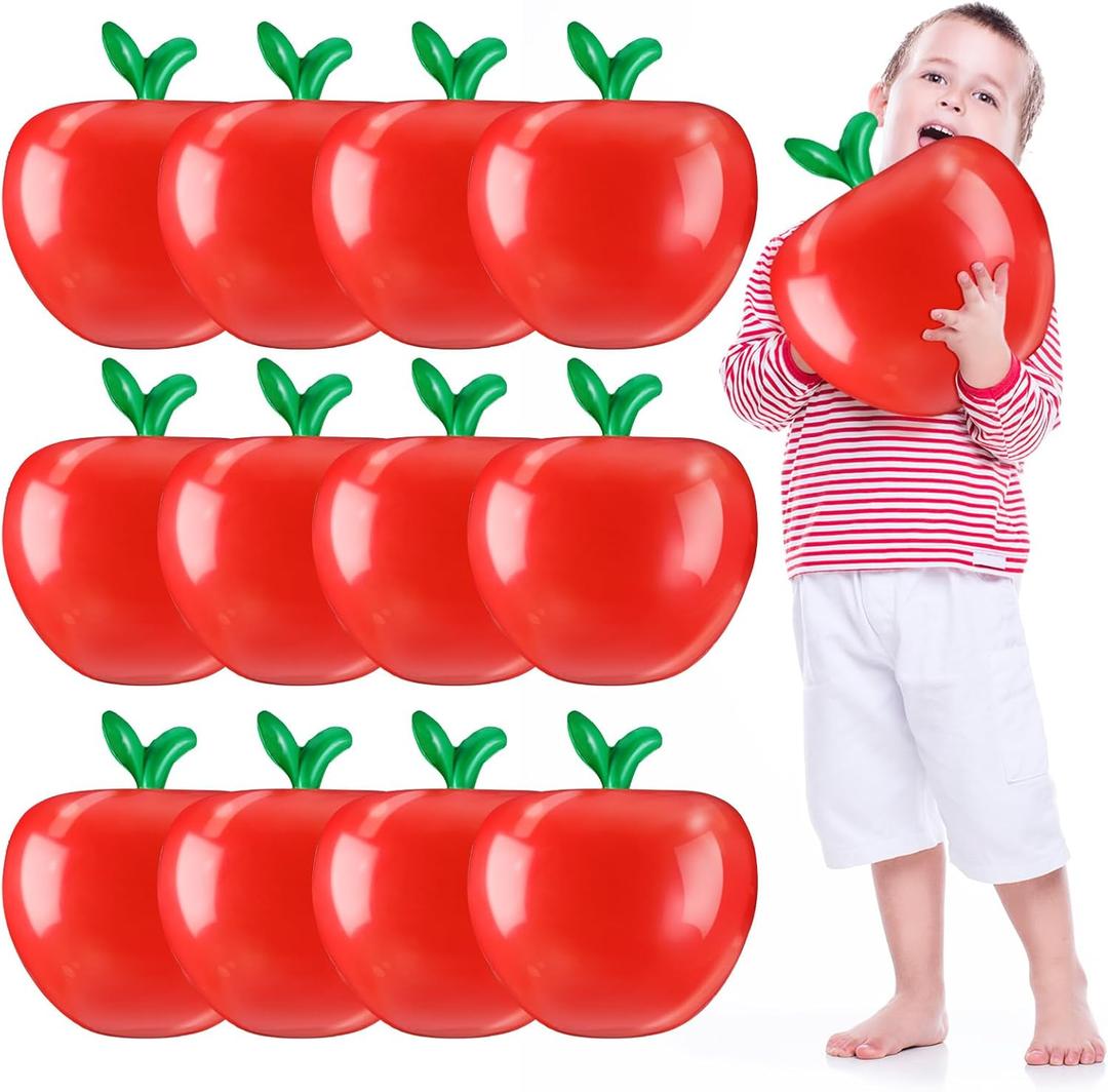 12 Pcs Giant Fruit Balloons Back to School Inflatable Decoration Red Fruit Balloon Birthday Party Favor Hanging Ceiling Decor for First Day of School Welcome Snow Princess Party Room Photo Prop Prizes