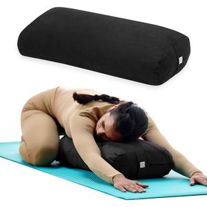 Gaiam Round Yoga Bolster Pillow, Soft Meditation Cushion for Yoga, Massage and Back Support, Breathable Cotton Fill, Zippered Microfiber Cover, Easy-Carry Handle, Machine Washable (Black)