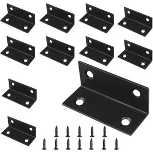 10PCS L Bracket 2.4"x1" Stainless Steel Corner Brace Heavy Duty 90 Degree Corner Fastener Black Large Angle Brackets for Wood Furniture Bedframe Cabinet Drawer Chair with Mounting Screws 