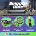Skidee Adult & Teen Scooter Adjustable Height, Folding, Large Wheels, Lightweight, Durable, Anti-Shock Suspension, Up to 220 lbs