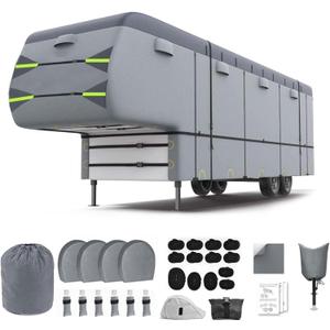 5th Wheel RV Cover 7 Layers Fifth Wheel Camper Cover Windproof Waterproof Rip-Stop UV Protection (Fit 33-35FT)