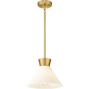 Modern Pendant Light Fixture, HWH White and Gold Kitchen Island Lights 11 Inch, 1-Light Hanging Lighting for Dinning Room Schoolhouse, Frosted Striped Glass Shade, 5HZG98MIL BG