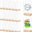 20 Pack Blank Clear Arch Acrylic Sign with Wooden Stands, Arched Round Top Acrylic Sheet, DIY Clear Arch Table Numbers for DIY Name Card Gifts Event Party Sign Decoration